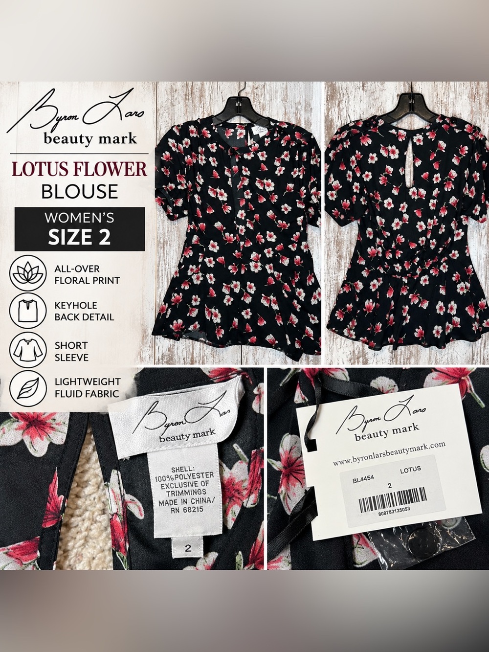 Byron Lars Beauty Mark Lotus Flower Keyhole Blouse Women’s Size 2 NWT Floral